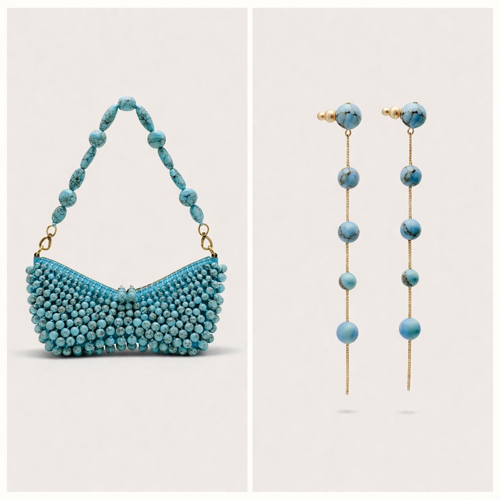 CULT GAIA SET Mercier Bag and Atum Earrings in Ibiza Turquoise $1126 MSRP